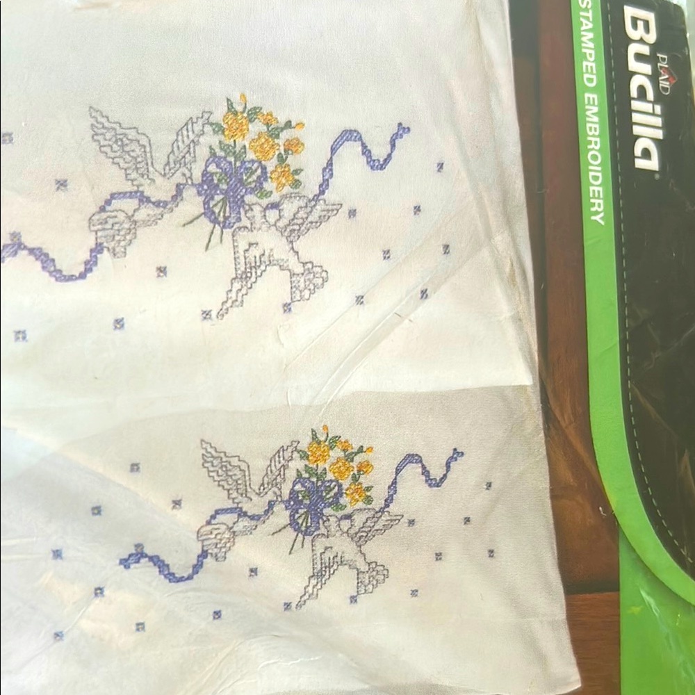 NIP Bucilla Pair Stamped Pillowcases DIY Cotton /poly Doves Pattern Made in USA